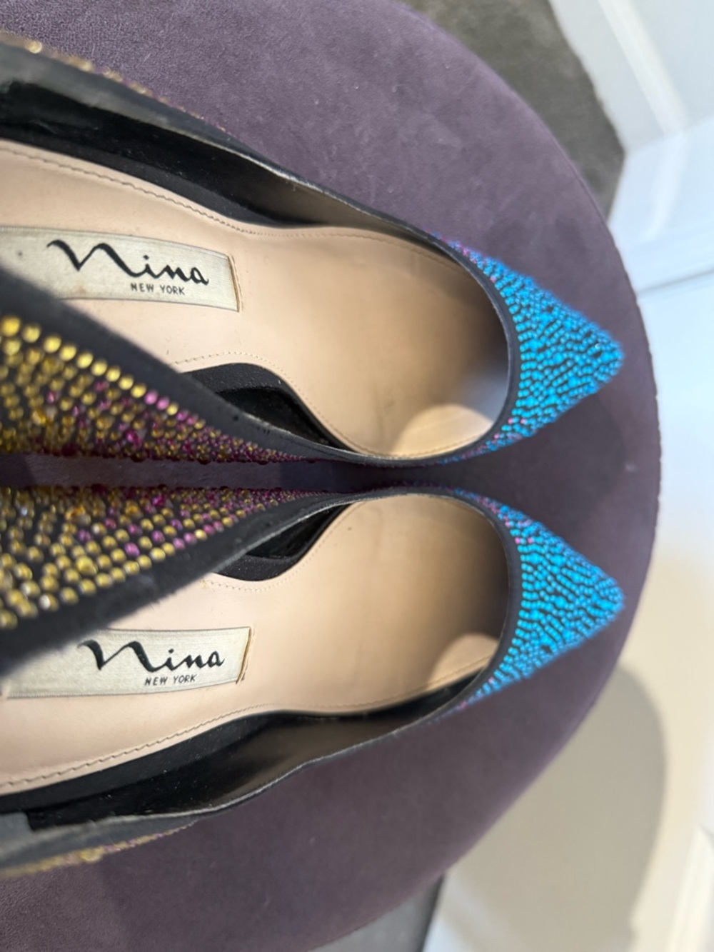 Nina Rhinestone Stiletto Heels - Pointed Toe Multicolor Party Pumps 8.5 - Picture 12 of 12